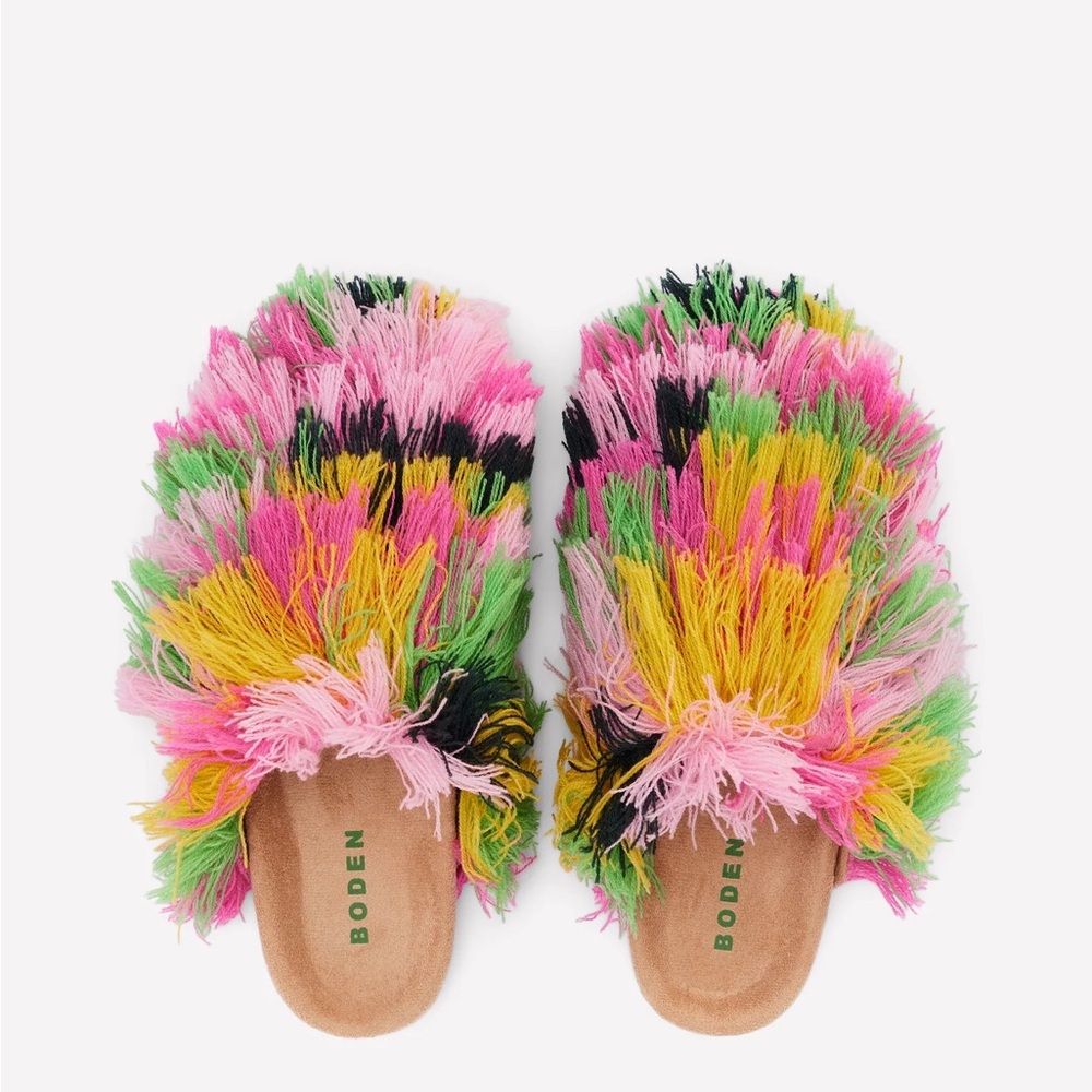 Boden Multicolor Fringe Mules